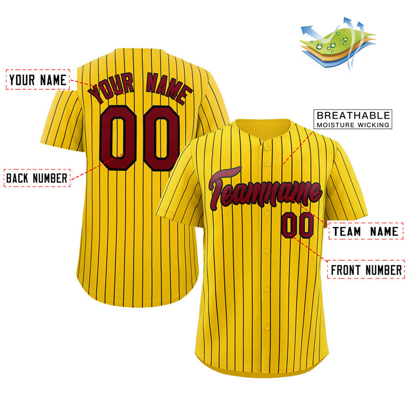 Custom Gold Crimson-Black Stripe Fashion Authentic Baseball Jersey