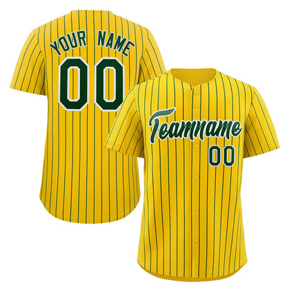 Custom Gold Green-White Stripe Fashion Authentic Baseball Jersey