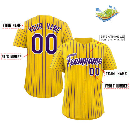 Custom Gold Purple-White Stripe Fashion Authentic Baseball Jersey