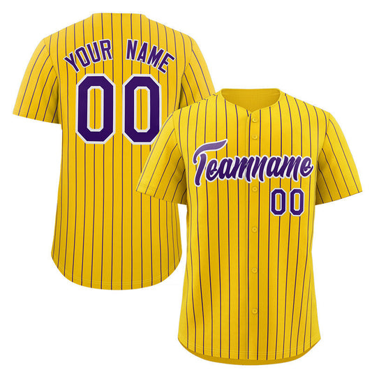 Custom Gold Purple-White Stripe Fashion Authentic Baseball Jersey