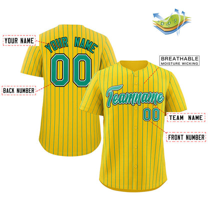 Custom Gold Aqua-Black Stripe Fashion Authentic Baseball Jersey