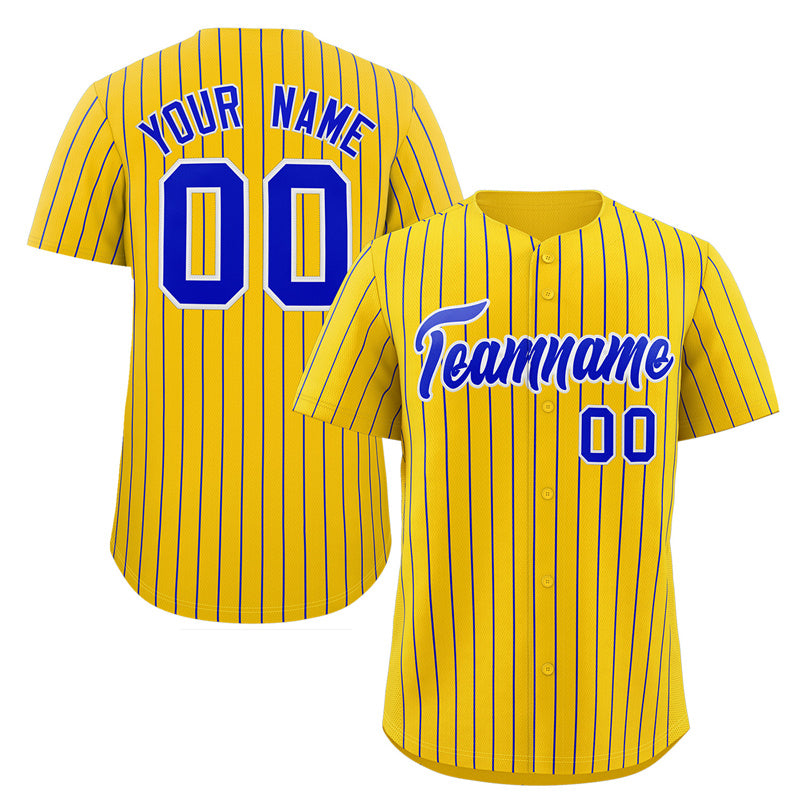 Custom Gold Royal-White Stripe Fashion Authentic Baseball Jersey