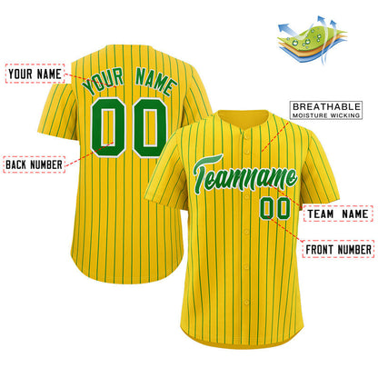 Custom Gold Green-White Stripe Fashion Authentic Baseball Jersey