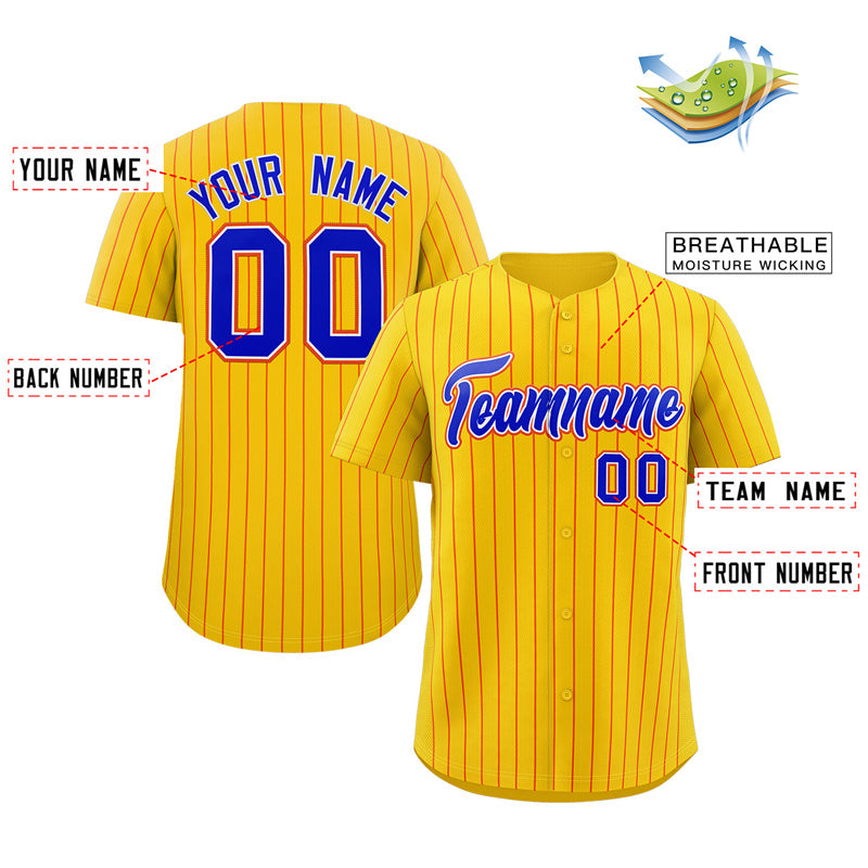 Custom Gold Royal-Orange Stripe Fashion Authentic Baseball Jersey