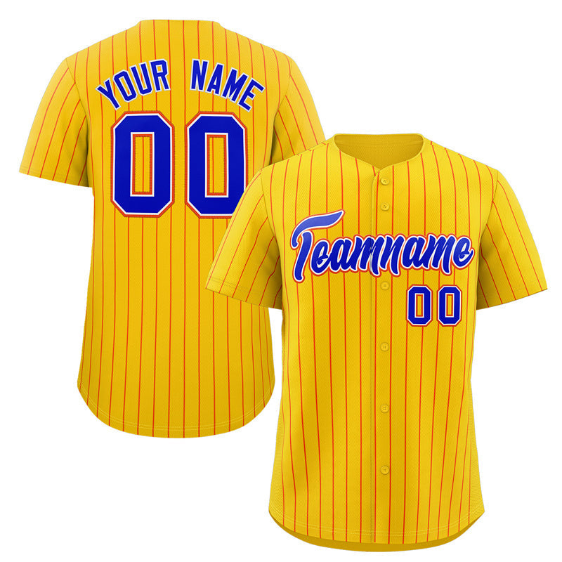 Custom Gold Royal-Orange Stripe Fashion Authentic Baseball Jersey