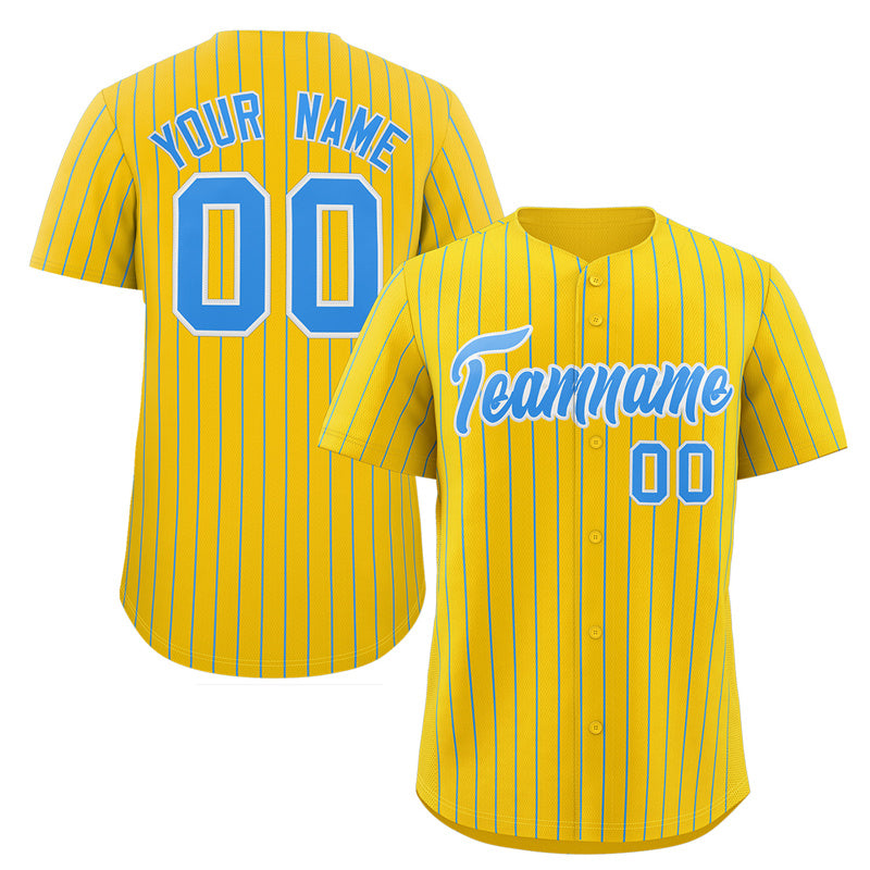 Custom Gold Light Blue-White Stripe Fashion Authentic Baseball Jersey