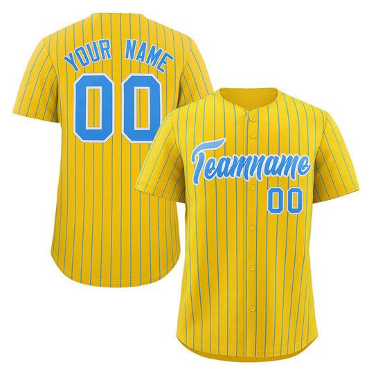 Custom Gold Light Blue-White Stripe Fashion Authentic Baseball Jersey