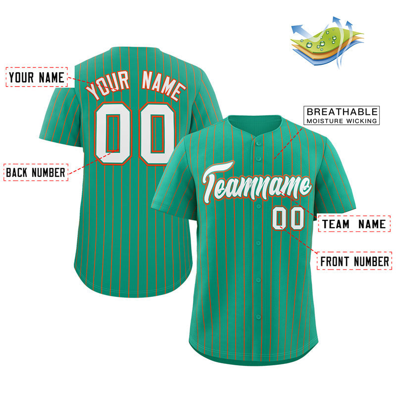 Custom Teal White-Orange Stripe Fashion Authentic Baseball Jersey