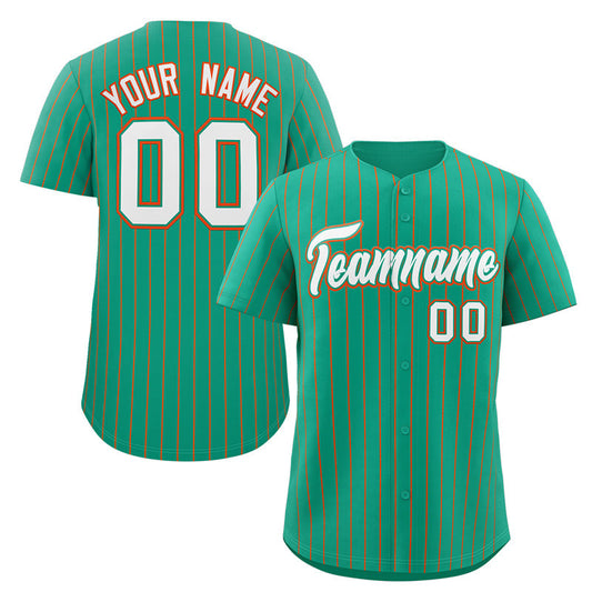 Custom Teal White-Orange Stripe Fashion Authentic Baseball Jersey