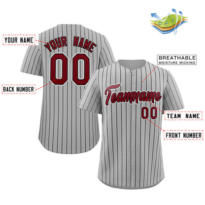 Custom Gray Crimson-White Stripe Fashion Authentic Baseball Jersey