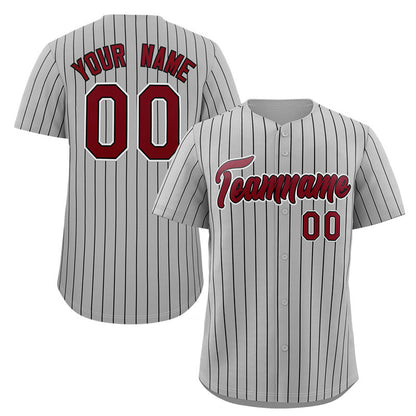 Custom Gray Crimson-White Stripe Fashion Authentic Baseball Jersey