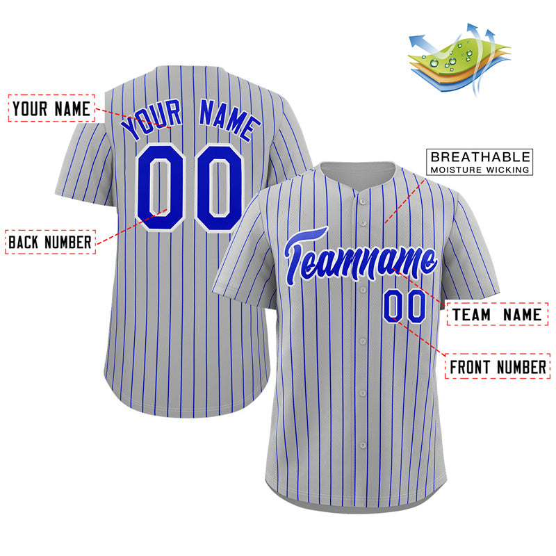 Custom Gray Royal-White Stripe Fashion Authentic Baseball Jersey