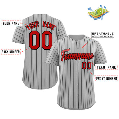 Custom Gray Red-Black Stripe Fashion Authentic Baseball Jersey