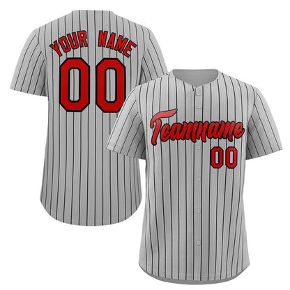 Custom Gray Red-Black Stripe Fashion Authentic Baseball Jersey