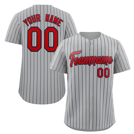 Custom Gray Red-Navy Stripe Fashion Authentic Baseball Jersey