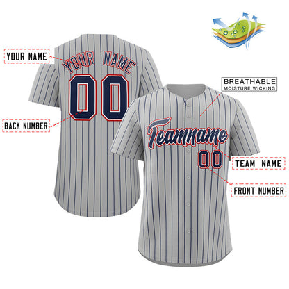 Custom Gray Navy-Red Stripe Fashion Authentic Baseball Jersey