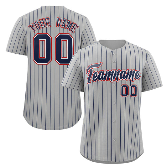 Custom Gray Navy-Red Stripe Fashion Authentic Baseball Jersey