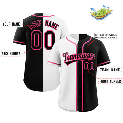 Custom Black White-Pink Split Fashion Authentic Baseball Jersey