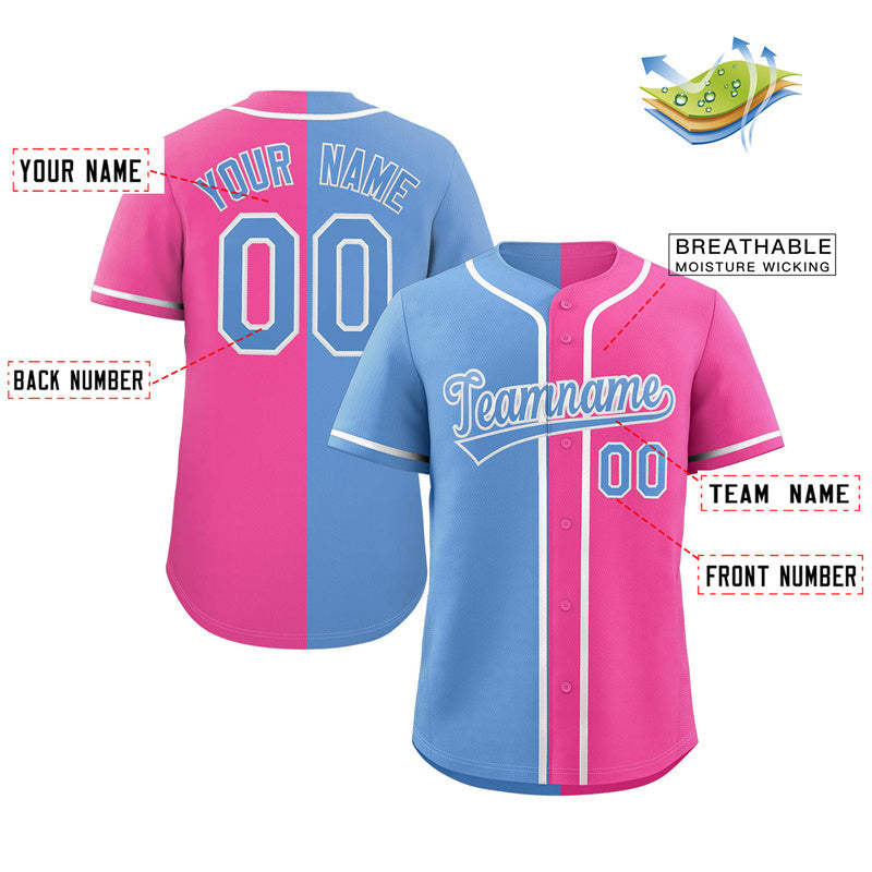 Custom Pink Light Blue-Gray Split Fashion Authentic Baseball Jersey