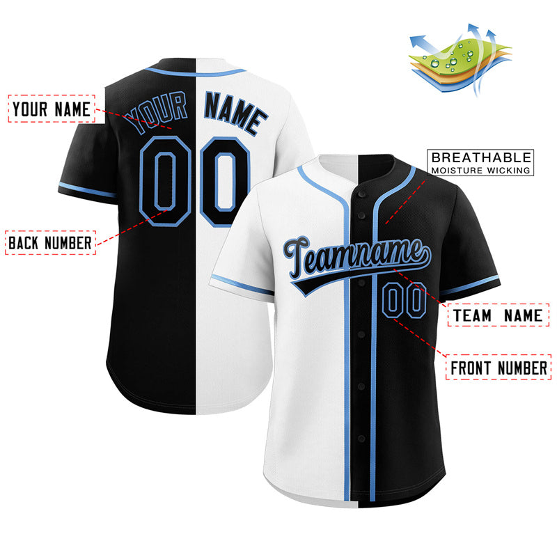 Custom Black White-Light Blue Split Fashion Authentic Baseball Jersey