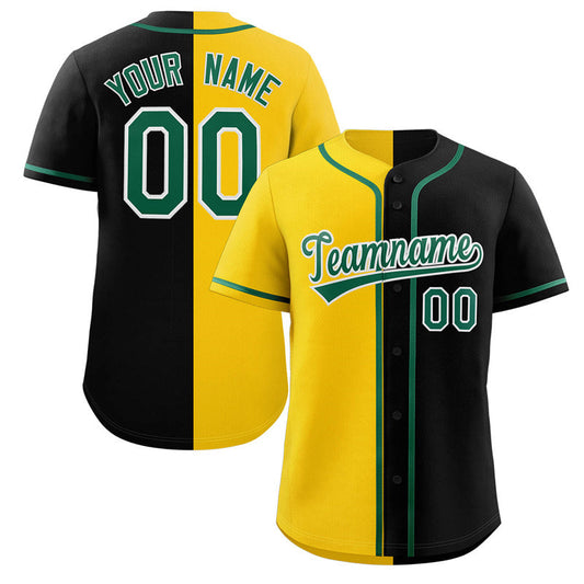 Custom Black Yellow-Green Split Fashion Authentic Baseball Jersey