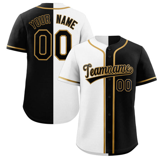 Custom Black White-Old Gold Split Fashion Authentic Baseball Jersey