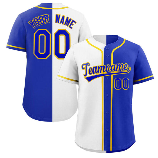 Custom Royal White-Gold Split Fashion Authentic Baseball Jersey