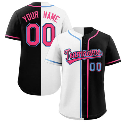 Custom Black White-Pink Split Fashion Authentic Baseball Jersey