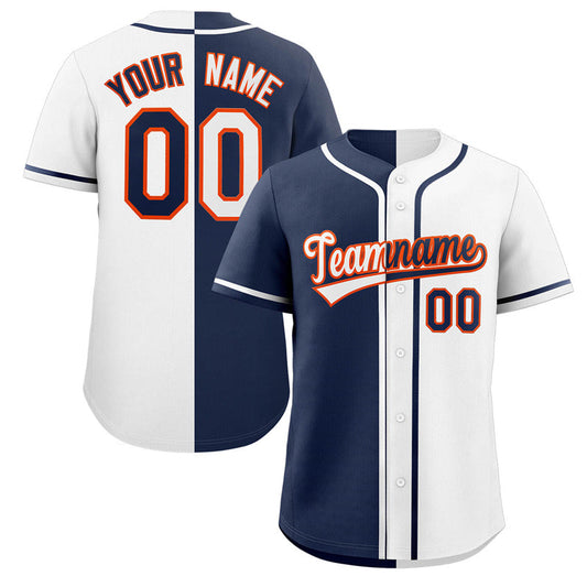 Custom White Navy-Orange Split Fashion Authentic Baseball Jersey