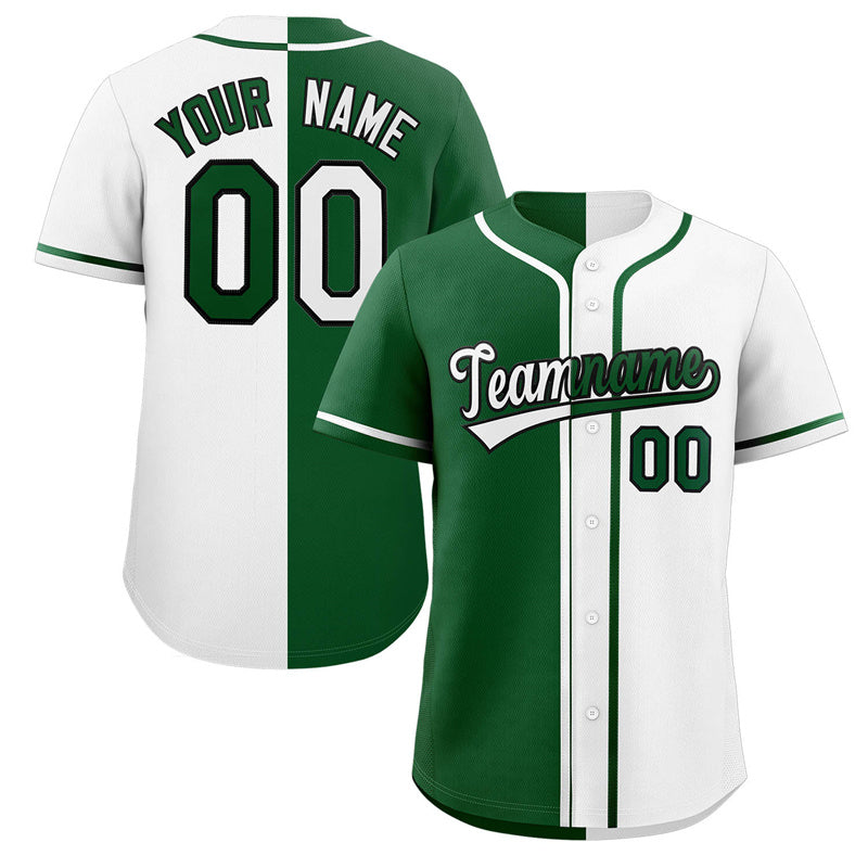 Custom White Green-Black Hook Split Fashion Authentic Baseball Jersey