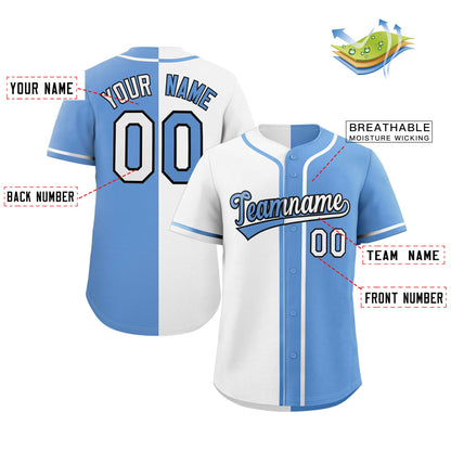 Custom Light Blue White-Navy Hook Split Fashion Authentic Baseball Jersey