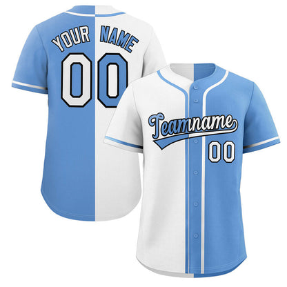 Custom Light Blue White-Navy Hook Split Fashion Authentic Baseball Jersey