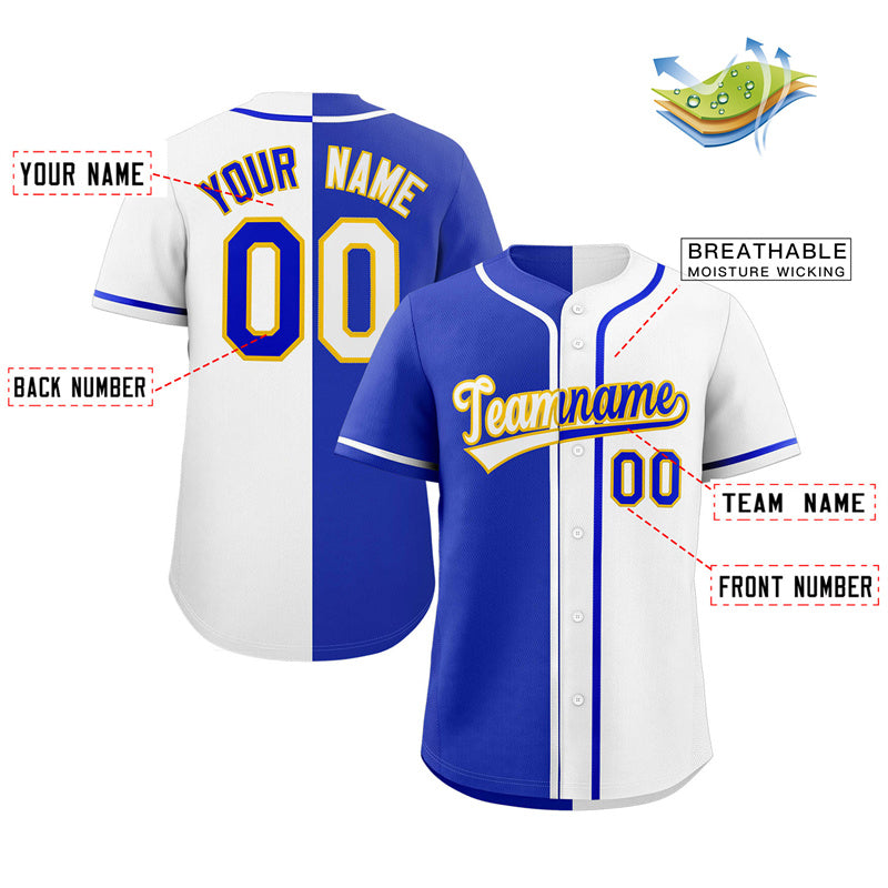 Custom White Royal-Gold Hook Split Fashion Authentic Baseball Jersey