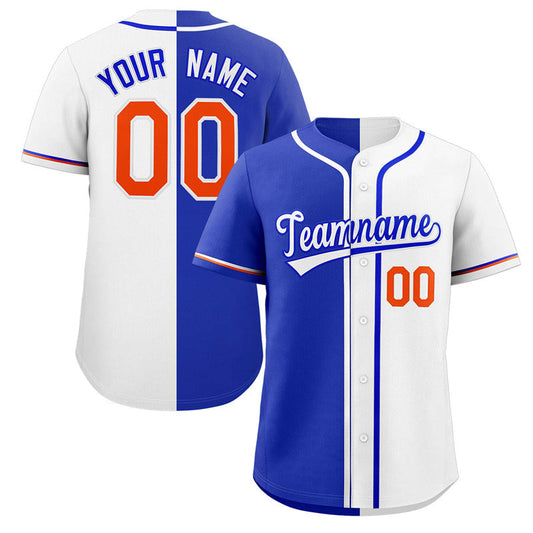 Custom White Royal-Orange Hook Split Fashion Authentic Baseball Jersey