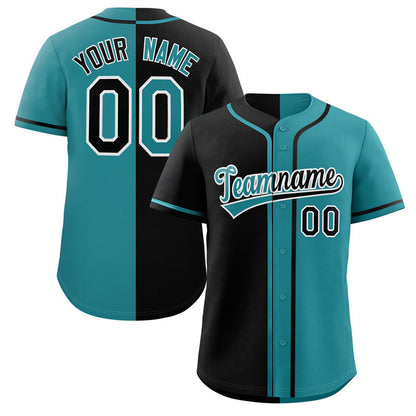 Custom Aqua Black-White Split Fashion Authentic Baseball Jersey