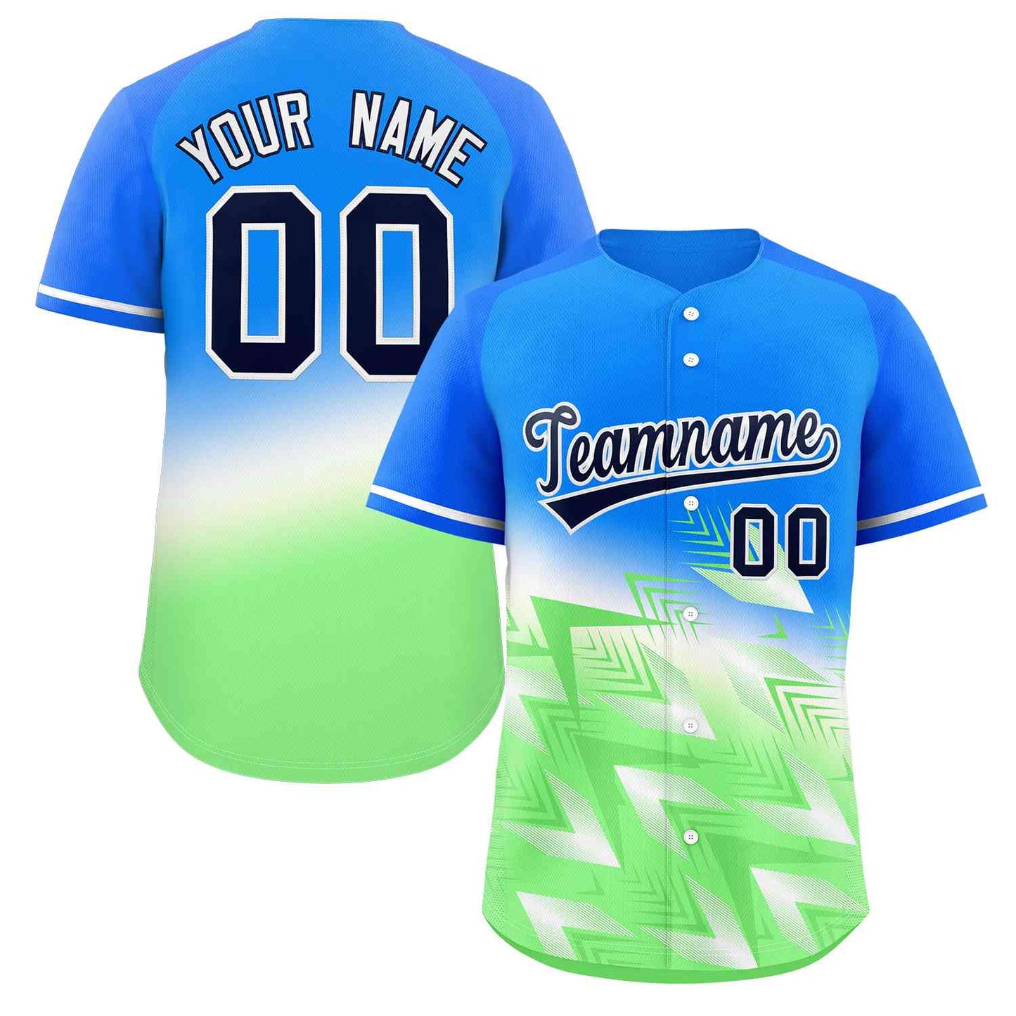 Custom Light Blue Green-White Gradient Fashion Authentic Baseball Jersey