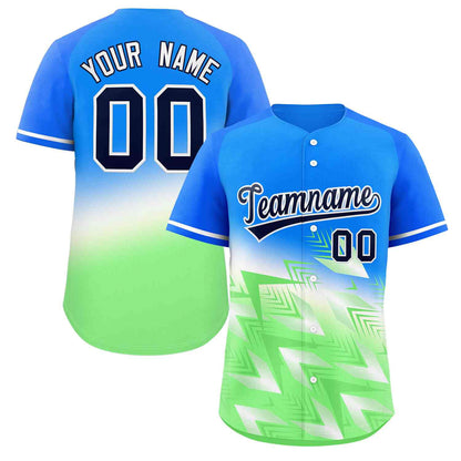 Custom Light Blue Green-White Gradient Fashion Authentic Baseball Jersey