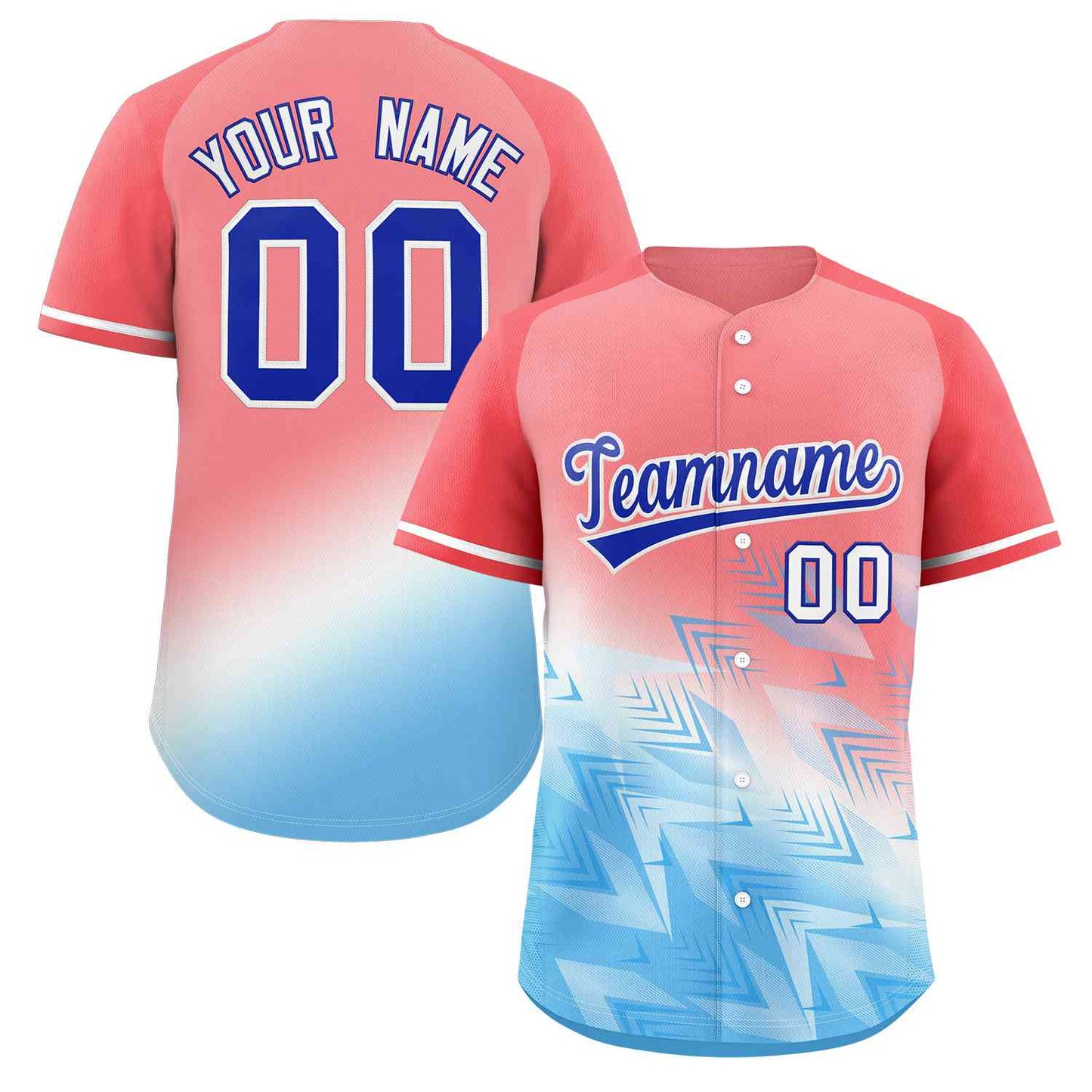 Custom Light Red Light Blue Royal-White Gradient Fashion Authentic Baseball Jersey