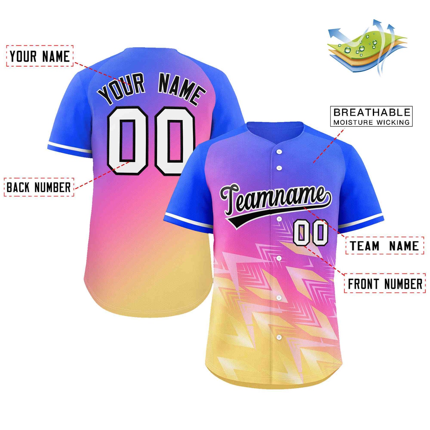 Custom Royal Yellow Black-White Gradient Fashion Authentic Baseball Jersey