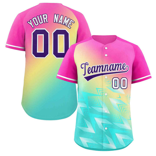 Custom Pink Aqua Purple-White Gradient Fashion Authentic Baseball Jersey