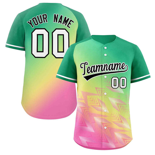 Custom Kelly Green Yellow Black-White Gradient Fashion Authentic Baseball Jersey