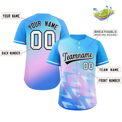 Custom Powder Blue Purple Black-White Gradient Fashion Authentic Baseball Jersey