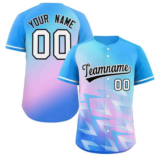 Custom Powder Blue Purple Black-White Gradient Fashion Authentic Baseball Jersey