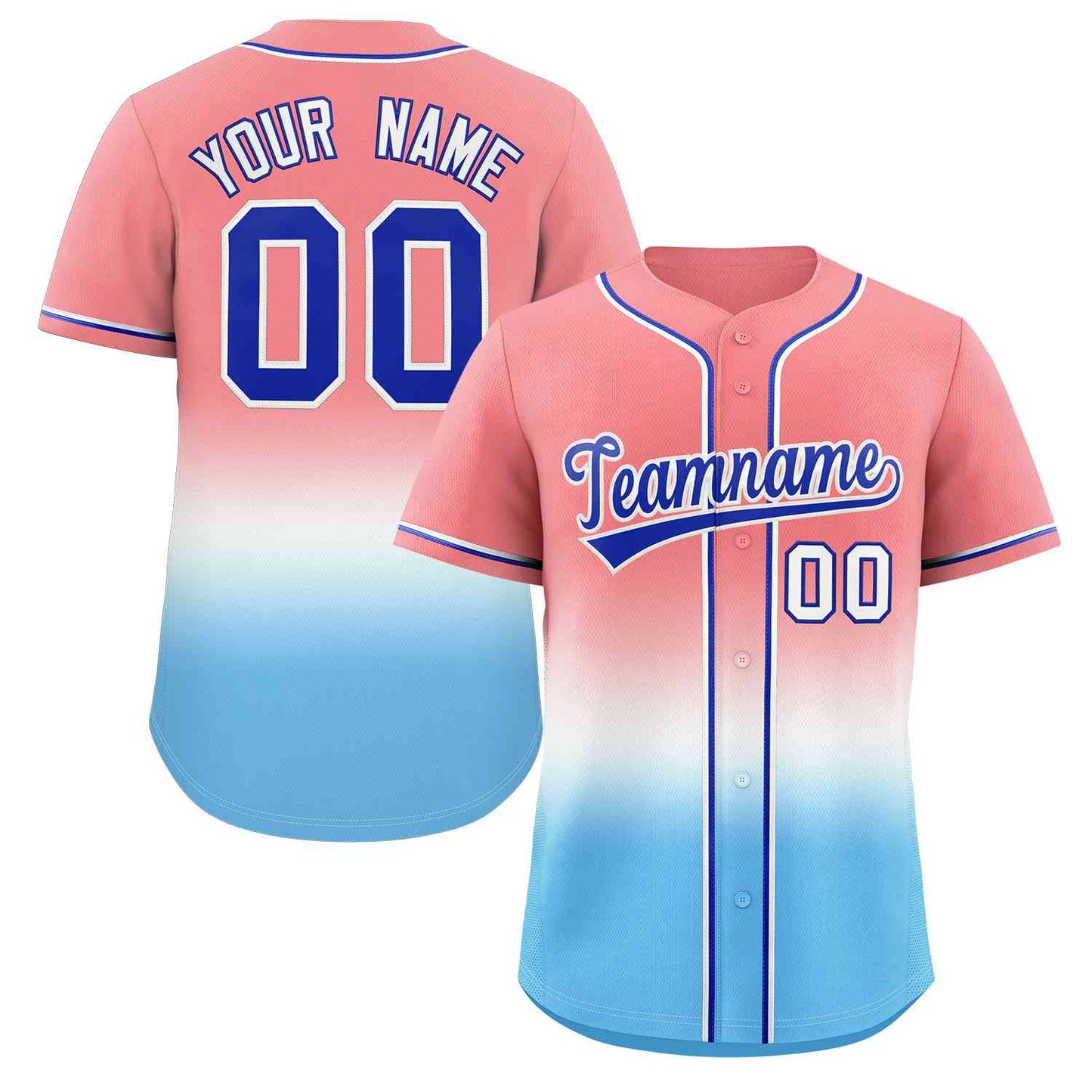 Custom Light Red Light Blue Royal-White Gradient Fashion Authentic Baseball Jersey