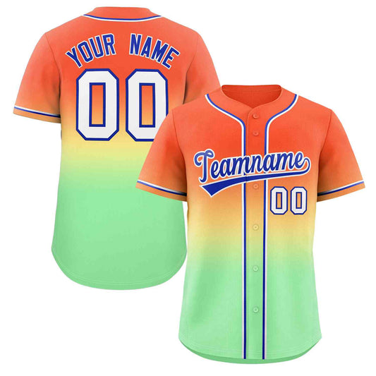 Custom Orange Neon Green Royal-White Gradient Fashion Authentic Baseball Jersey