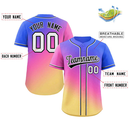 Custom Royal Pink-Yellow Gradient Fashion Authentic Baseball Jersey