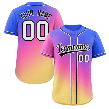 Custom Royal Pink-Yellow Gradient Fashion Authentic Baseball Jersey