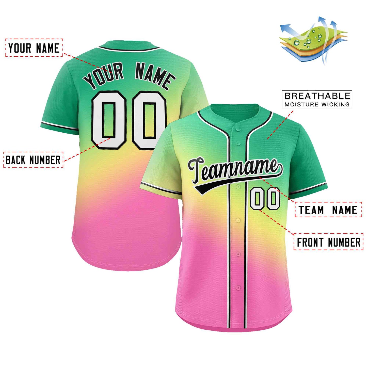 Custom Kelly Green Yellow Black-White Gradient Fashion Authentic Baseball Jersey