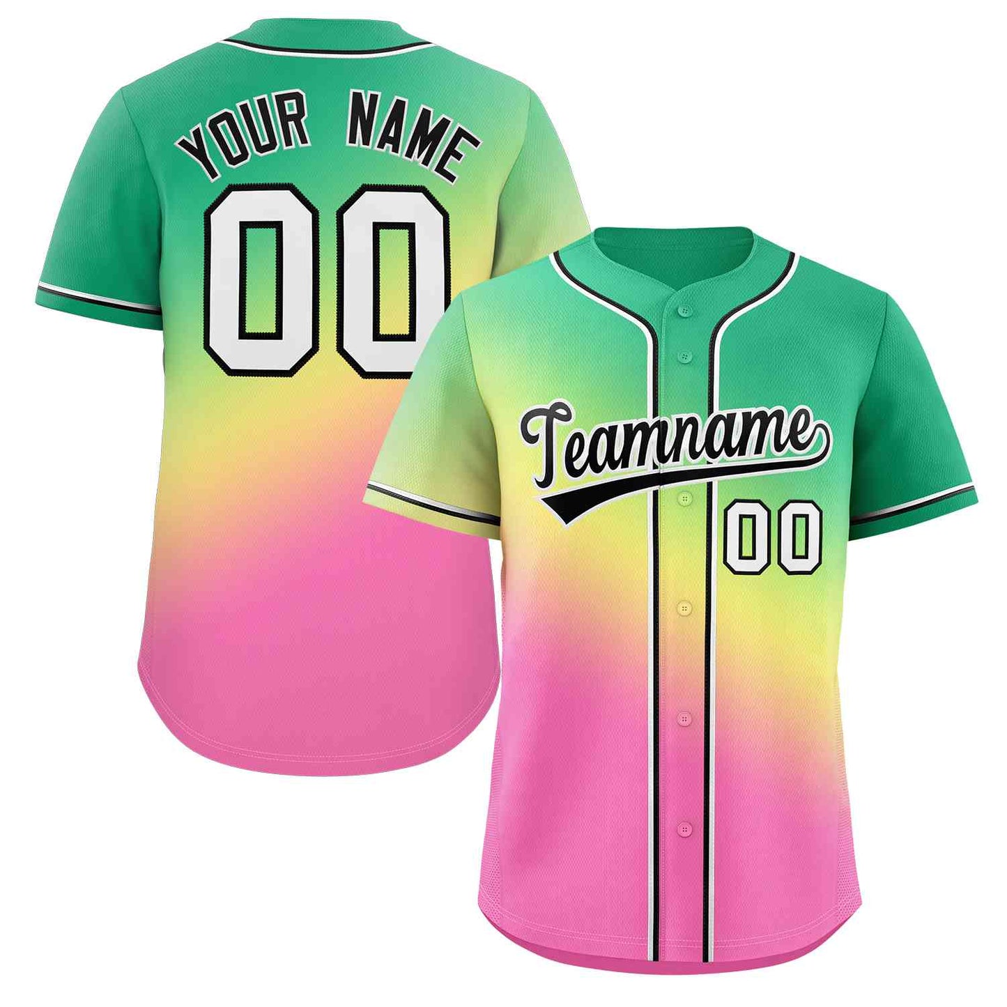 Custom Kelly Green Yellow Black-White Gradient Fashion Authentic Baseball Jersey