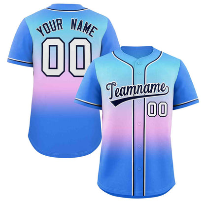 Custom Light Blue Pink Navy-White Gradient Fashion Authentic Baseball Jersey